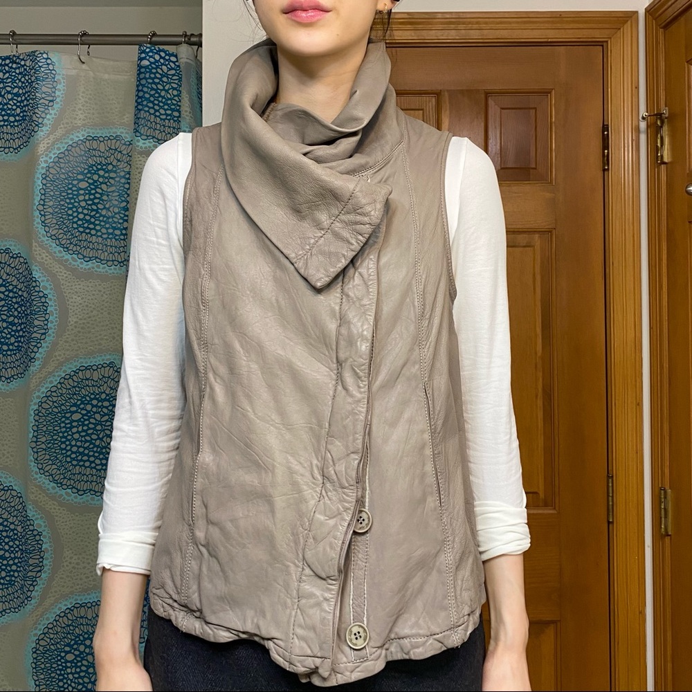 All Saints Kadian Gilet Leather Vest in Taupe - Picture 4 of 14